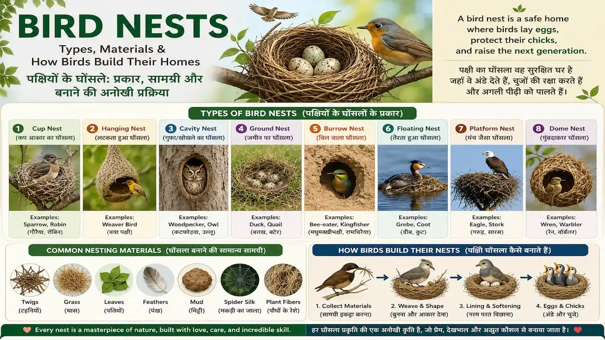 Bird Nests,Types, Materials & How Birds Build Their Homes (पक्षियों के घोंसले) chart