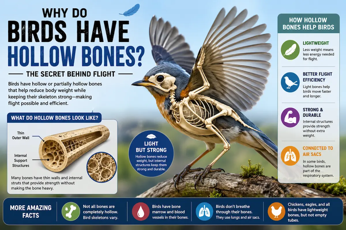 Bird with skeleton showing lightweight hollow bones and internal support structures