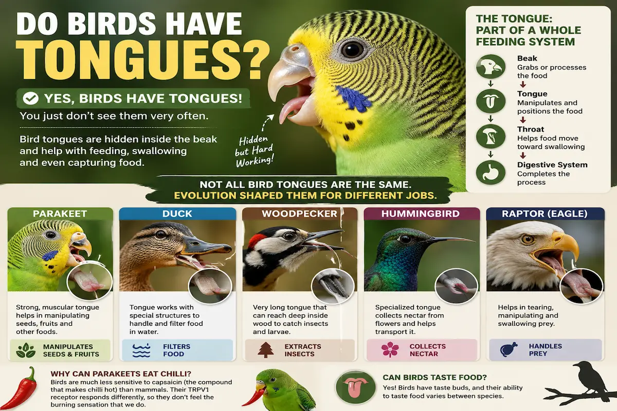 Bird tongues and how different birds use them for feeding