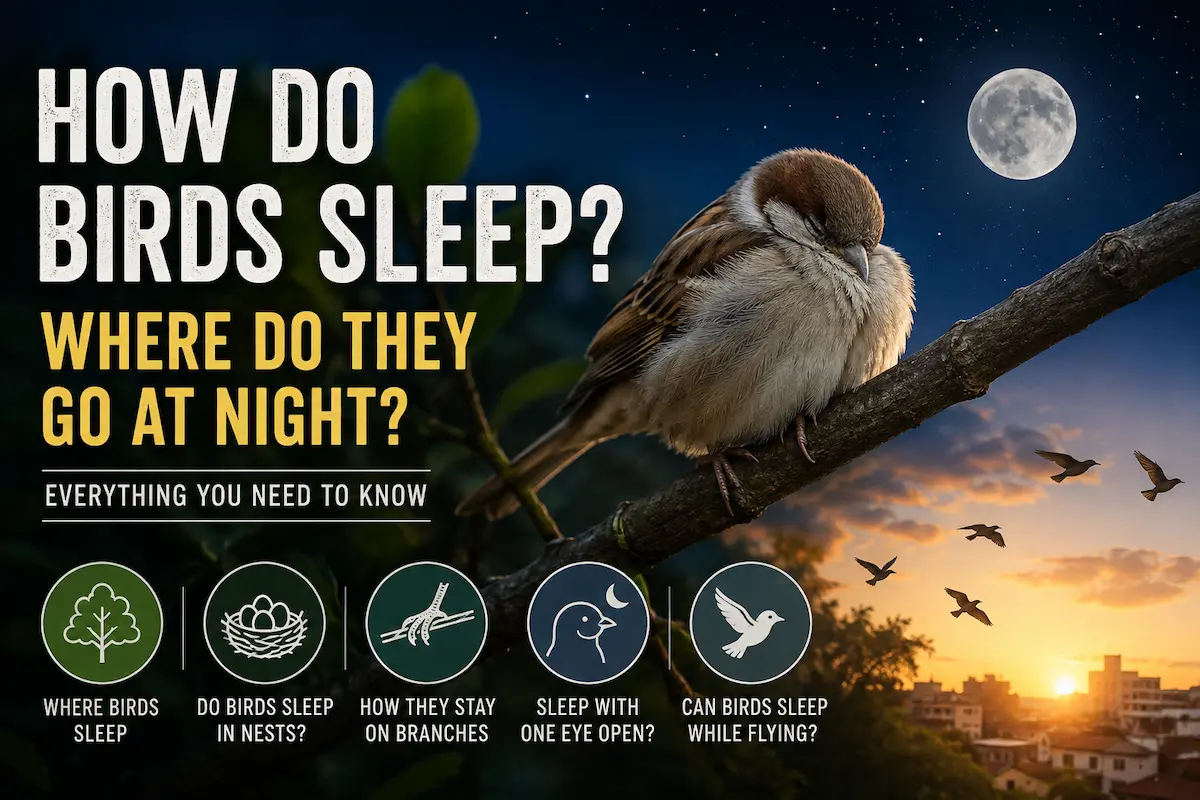 Bird sleeping on a branch at night
