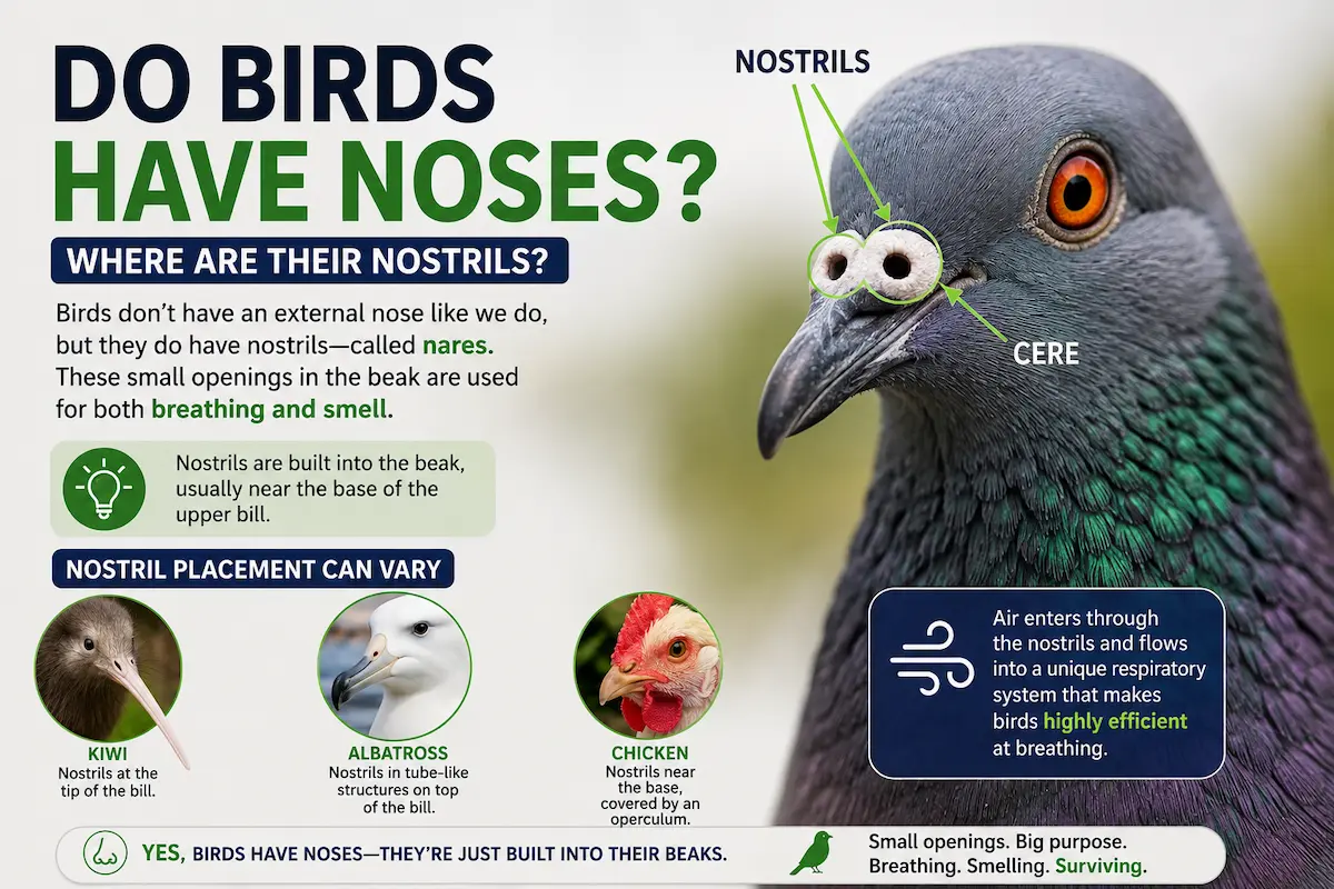 Bird nostrils called nares on the upper beak