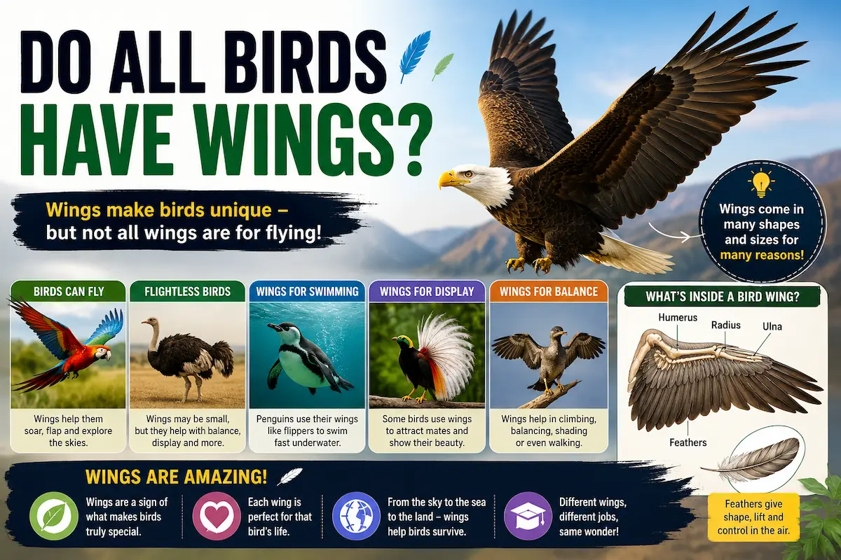 Bird with outstretched wings showing different wing functions in birds
