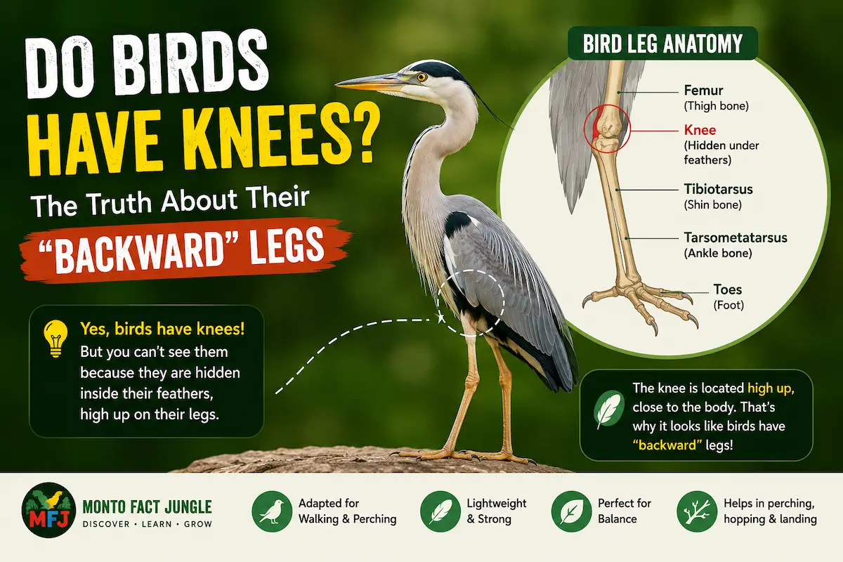 Bird leg anatomy showing the hidden knee and major leg bones