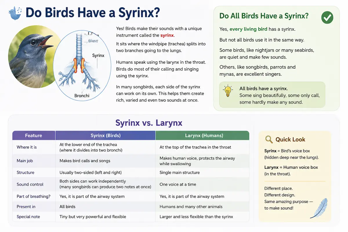 Bird syrinx location at the point where the trachea divides into the bronchi
