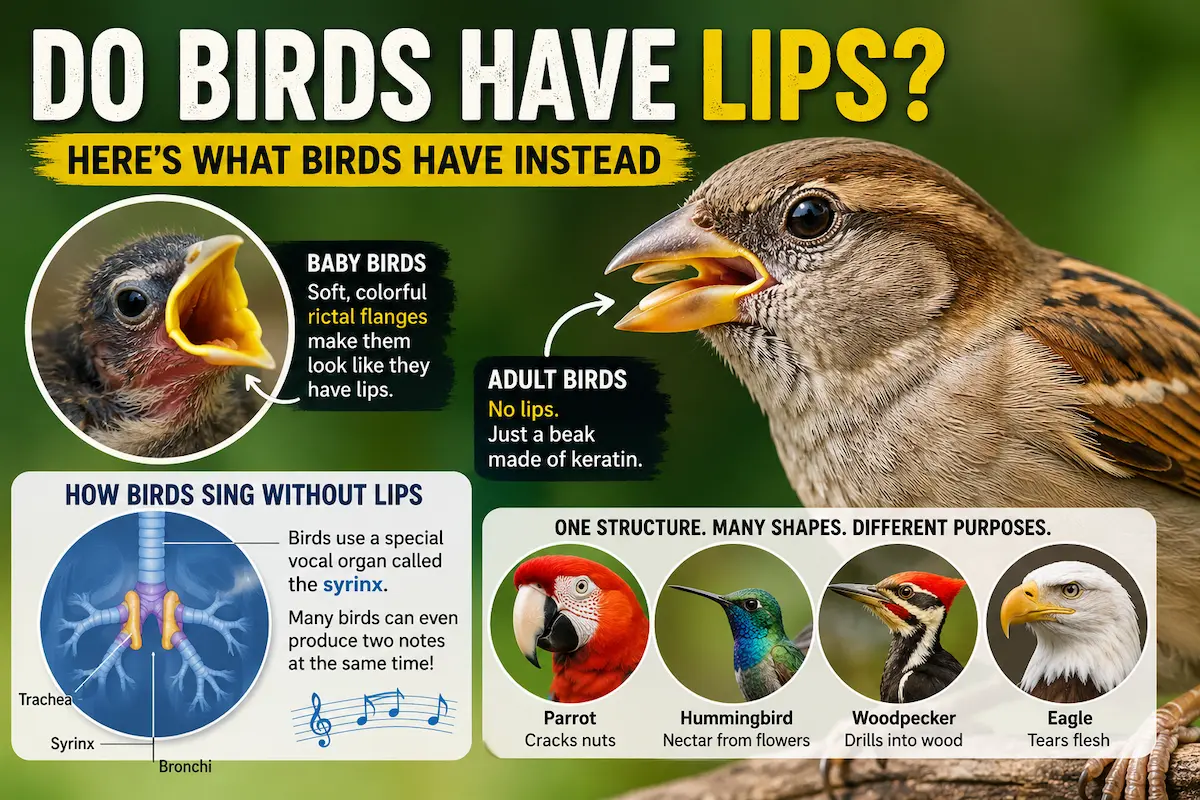 Bird beak and baby bird rictal flanges showing why birds do not have lips