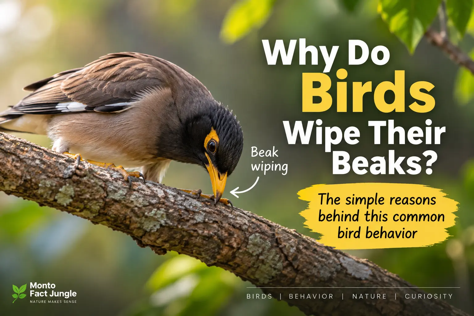 Bird rubbing its beak on a branch