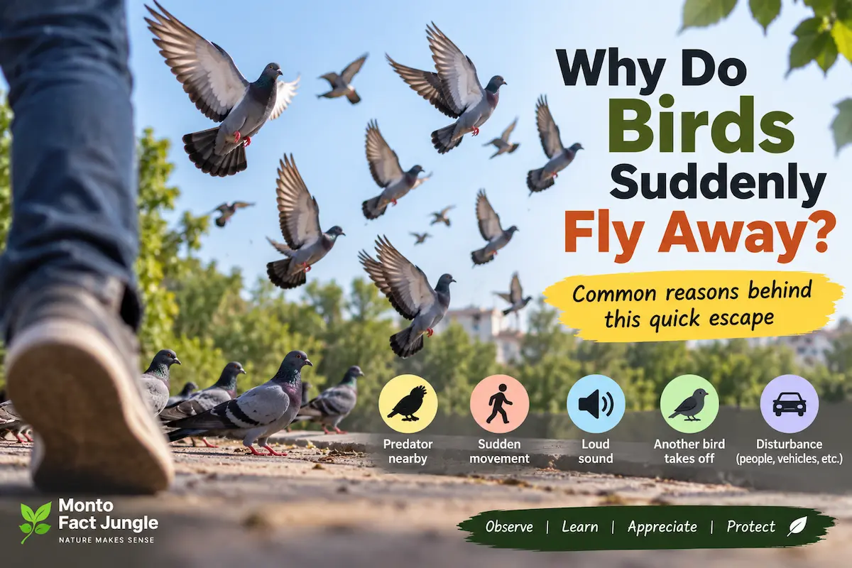 Pigeons suddenly flying away as a person approaches