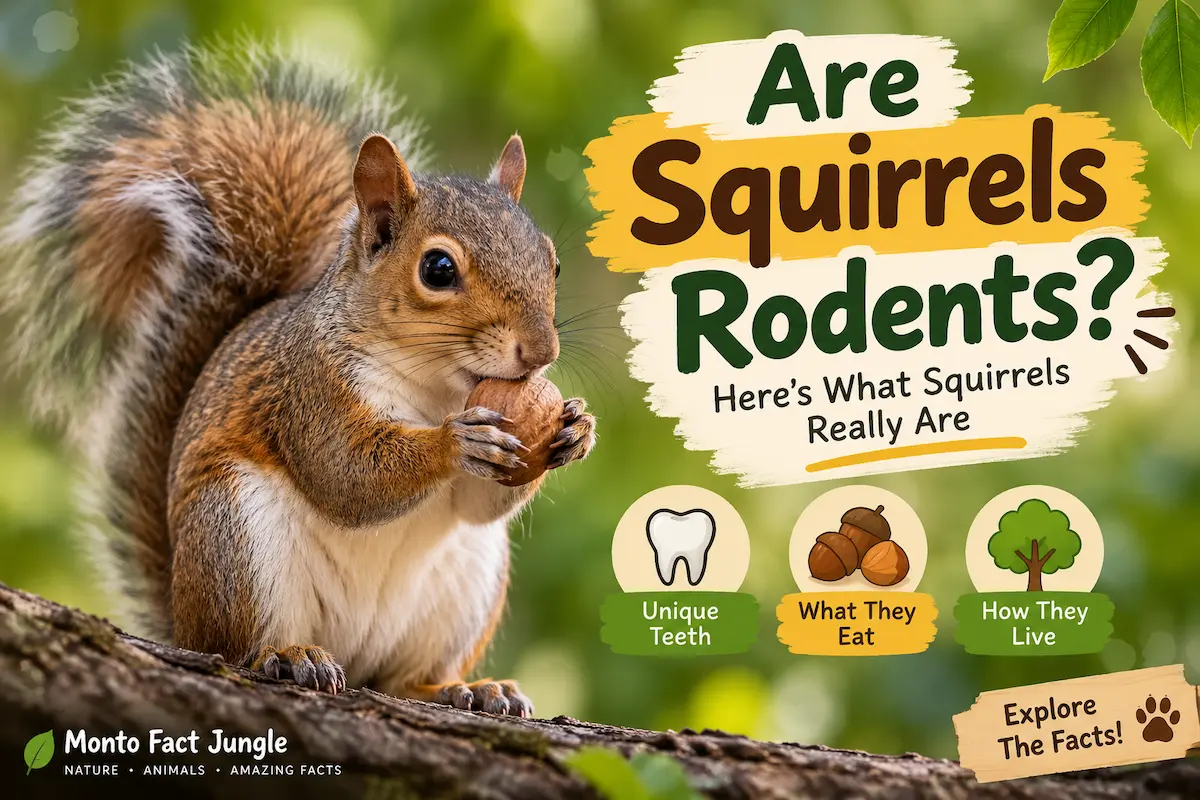 Squirrel eating an acorn while explaining why squirrels are rodents