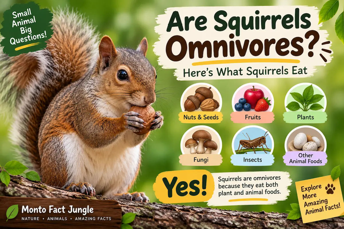 Squirrel eating a nut while showing the foods squirrels eat