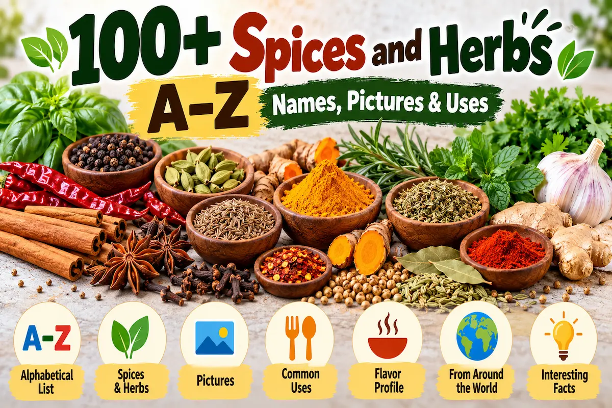 100+ spices and herbs A–Z with names, pictures, uses, and flavor profiles